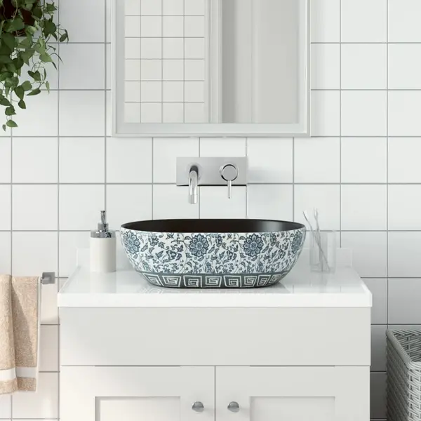 Gossi lavoar de blat, negru si albastru, 47x33x13 cm, ceramica, oval