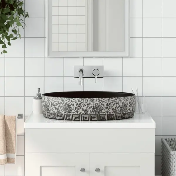 Gossi lavoar de blat negru si albastru 56,5x36,5x13,5cm ceramica oval