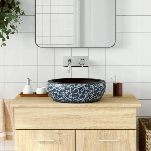 Gossi lavoar de blat, negru si albastru, rotund, Φ41x14 cm, ceramica