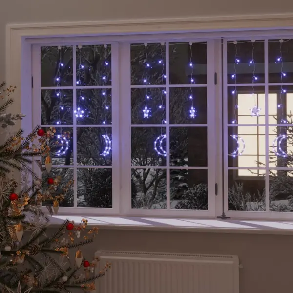 Gossi lumini luna si stele, 138 led-uri, albastru, cu telecomanda