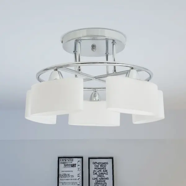 Gossi lustra cu abajururi din sticla elipsoide, 5 becuri e14, 200 w