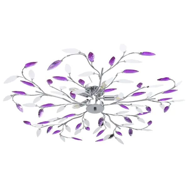 Gossi lustra cu brate tip frunze cristal acrilic violet 5 becuri e14