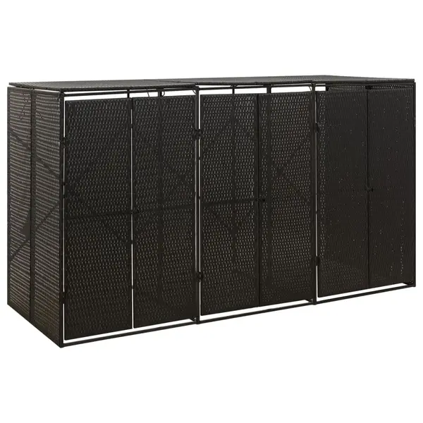 Gossi magazie de pubele tripla, negru, 207x80x117 cm, poliratan