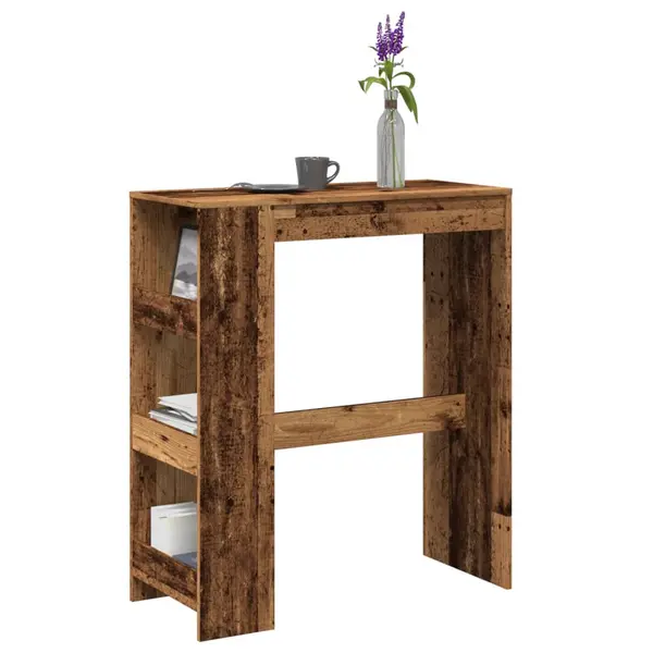 Gossi masa bar cu rafturi, lemn vechi, 90x40x103,5 cm, lemn prelucrat