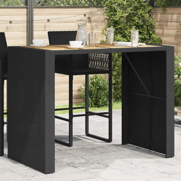 Gossi masa bar gradina blat lemn acacia negru 145x80x110 cm poliratan