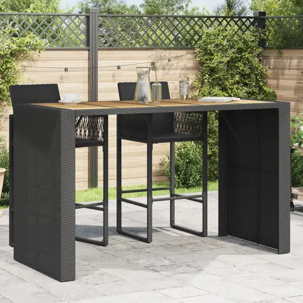 Gossi masa bar gradina blat lemn acacia negru 185x80x110 cm poliratan