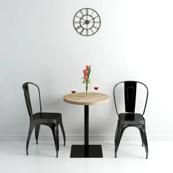 Gossi masa bistro, mdf si otel, rotunda, 60x75 cm, culoare stejar