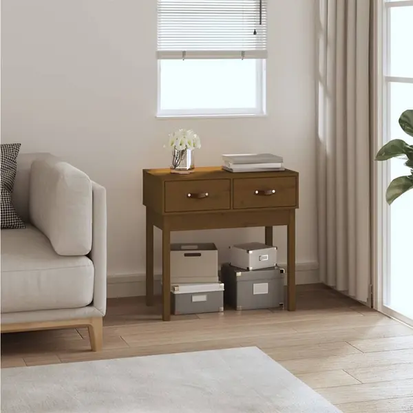 Gossi masa consola, maro miere, 76,5x40x75 cm, lemn masiv de pin