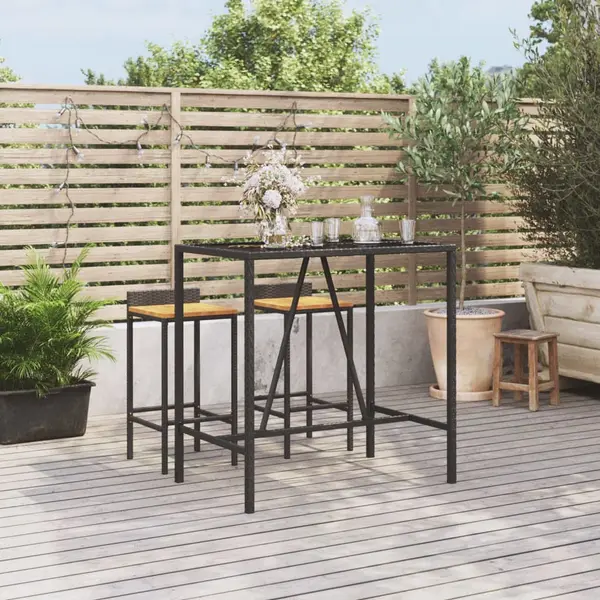 Gossi masa de bar cu blat din sticla, negru, 110x70x110 cm, poliratan