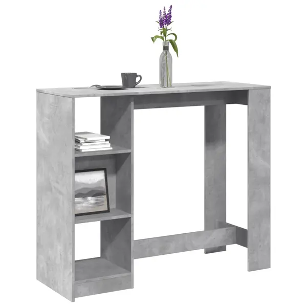 Gossi masa de bar cu raft, gri beton, 124x46x103,5 cm, lemn prelucrat