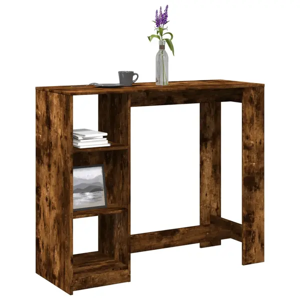 Gossi masa de bar cu raft stejar fumuriu 124x46x103,5cm lemn compozit