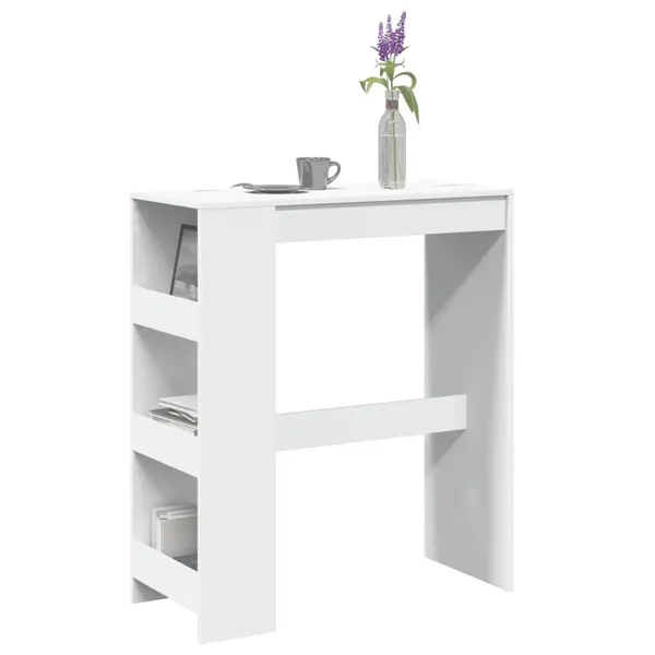 Gossi masa de bar cu rafturi, alb, 90x40x103,5 cm, lemn prelucrat