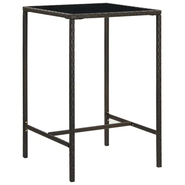 Gossi masa de bar de gradina, maro, 70x70x110 cm, poliratan si sticla