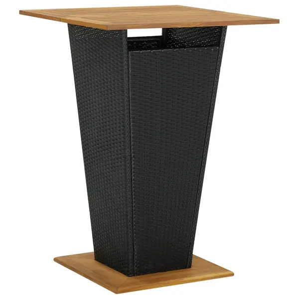 Gossi masa de bar, negru, 80x80x110 cm, poliratan/lemn masiv acacia
