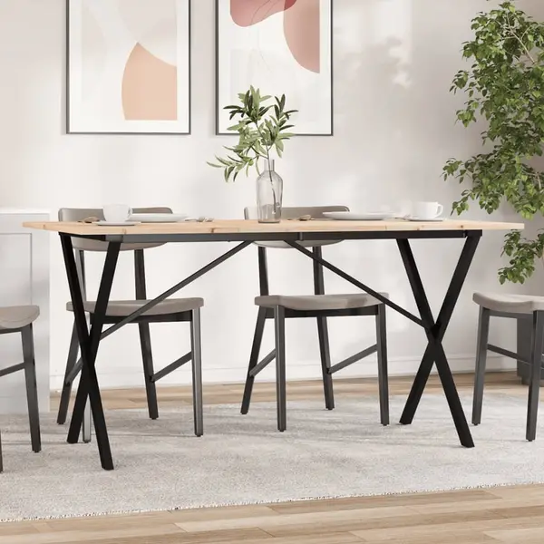 Gossi masa de bucatarie, cadru x, 160x80x75cm lemn masiv pin si fonta