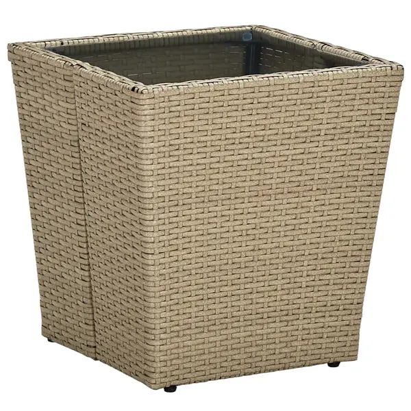 Gossi masa de ceai, bej, 41,5x41,5x44 cm poliratan/ sticla securizata