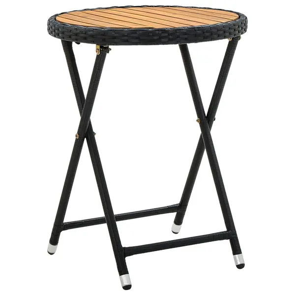 Gossi masa de ceai, negru, 60 cm, poliratan si lemn masiv de acacia