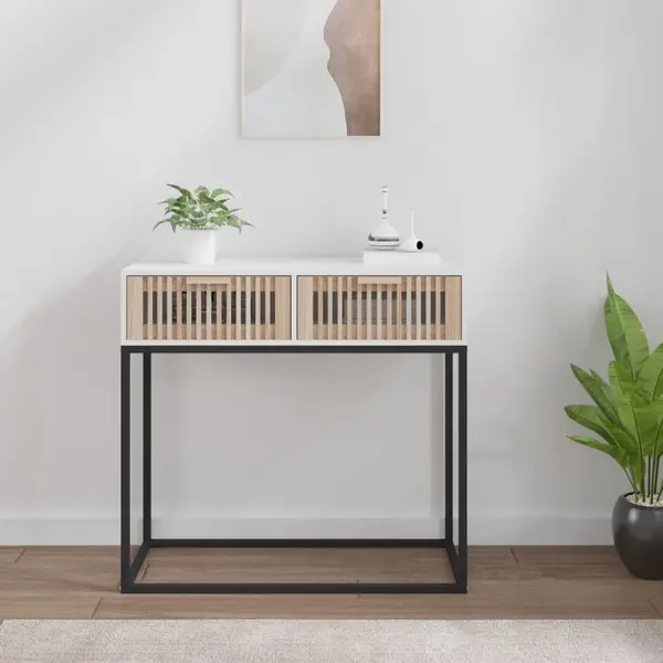 Gossi masa de consola alba 80x30x75 cm din lemn de lemn si fier