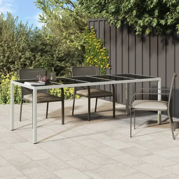 Gossi masa de gradina, 250x100x75 cm, alb, poliratan si sticla calita