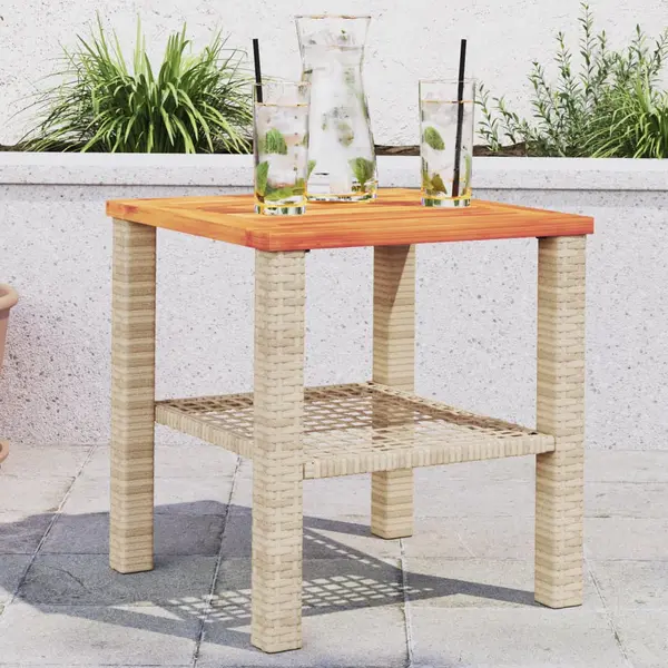 Gossi masa de gradina, bej, 40x40x42 cm, poliratan si lemn acacia