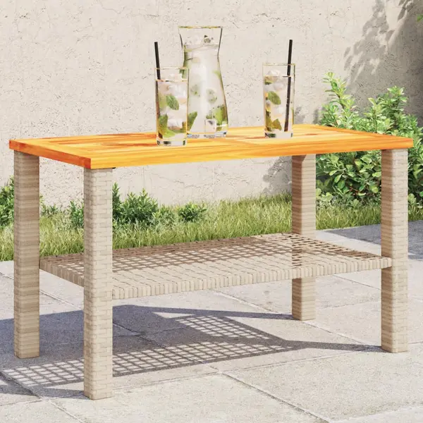 Gossi masa de gradina, bej, 70x38x42 cm, poliratan si lemn acacia