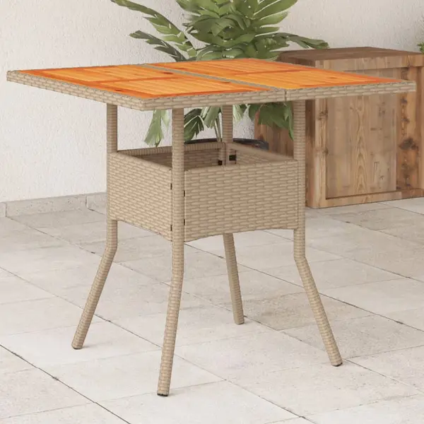 Gossi masa de gradina, bej, 80x80x75 cm, poliratan si lemn acacia