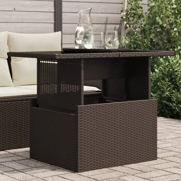 Gossi masa de gradina, blat din sticla, maro, 100x55x73 cm, poliratan