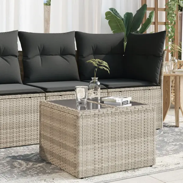 Gossi masa de gradina blat sticla, gri deschis, 55x55x37 cm poliratan