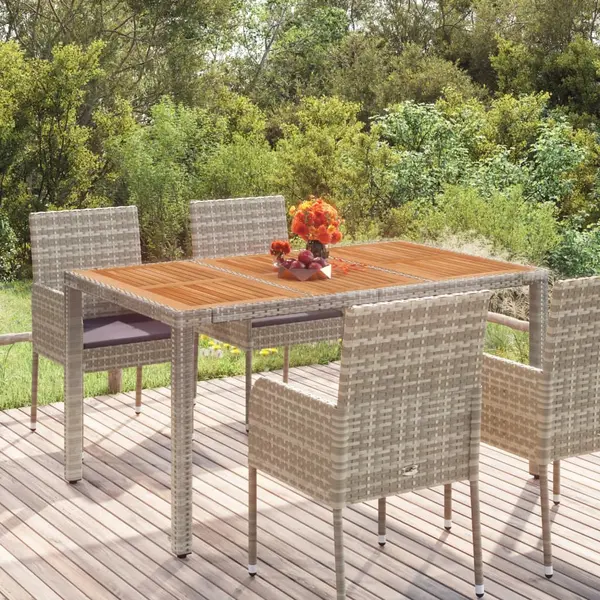 Gossi masa de gradina cu blat din lemn, gri, 150x90x75 cm, poliratan