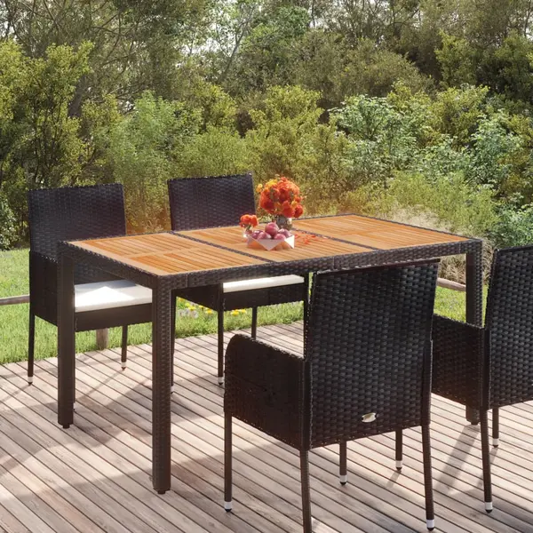 Gossi masa de gradina cu blat din lemn, negru 150x90x75 cm poliratan