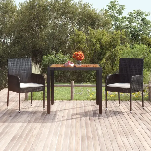 Gossi masa de gradina cu blat din lemn negru, 90x90x75 cm, poliratan