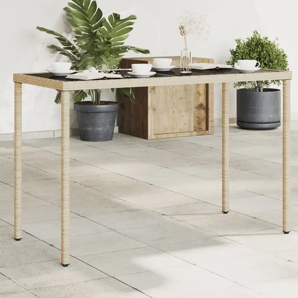 Gossi masa de gradina cu blat din sticla bej, 115x54x74 cm, poliratan