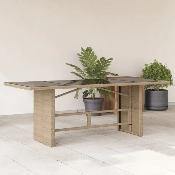 Gossi masa de gradina cu blat din sticla bej, 190x80x74 cm, poliratan