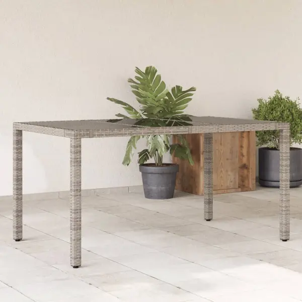 Gossi masa de gradina cu blat din sticla gri, 150x90x75 cm, poliratan