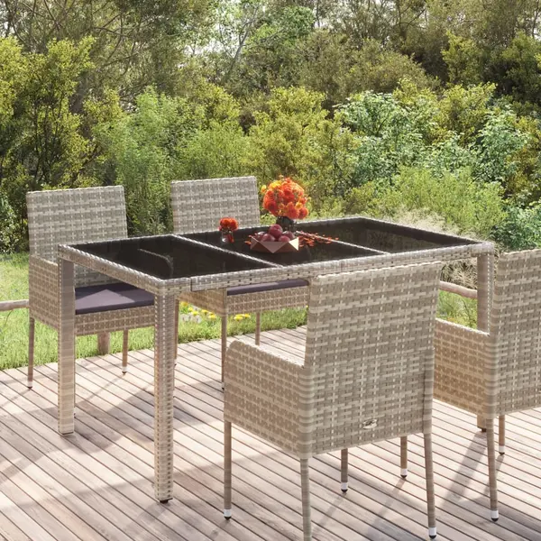 Gossi masa de gradina cu blat din sticla gri, 150x90x75 cm, poliratan