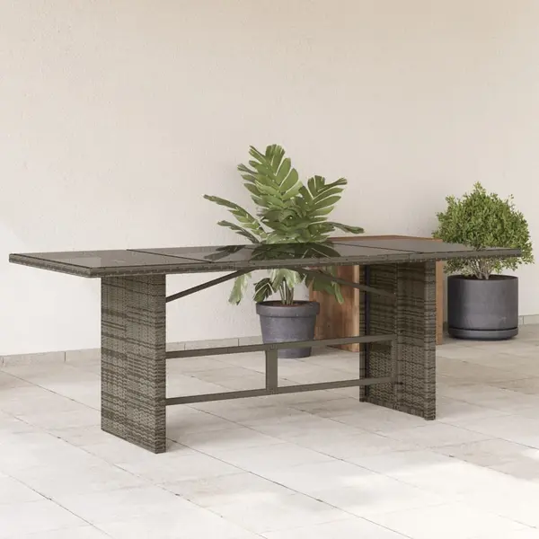 Gossi masa de gradina cu blat din sticla gri, 190x80x75 cm, poliratan