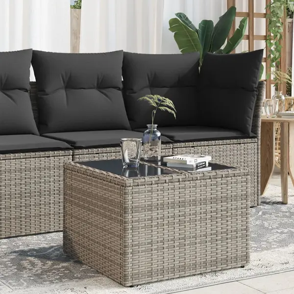Gossi masa de gradina cu blat din sticla, gri, 55x55x37 cm, poliratan