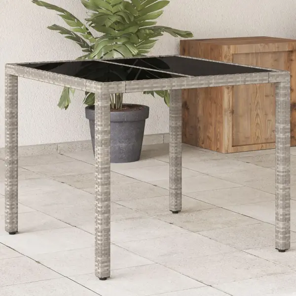 Gossi masa de gradina cu blat din sticla, gri, 90x90x75 cm, poliratan