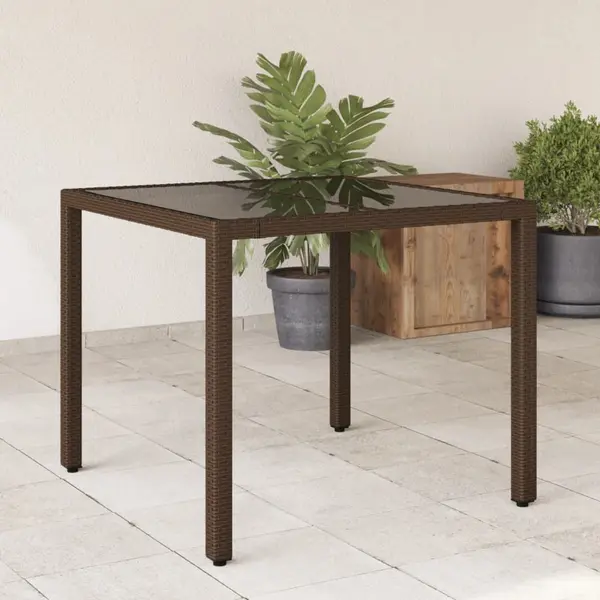Gossi masa de gradina cu blat din sticla, maro, 90x90x75cm, poliratan