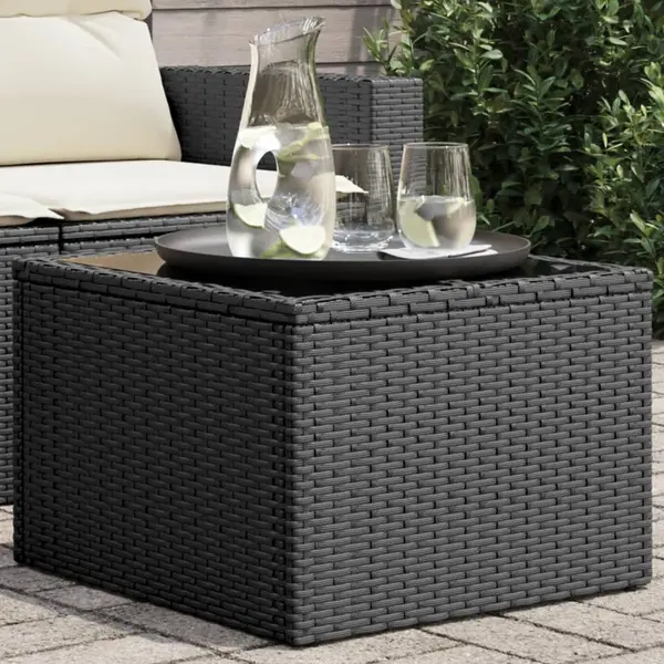 Gossi masa de gradina cu blat din sticla, negru 55x55x37 cm poliratan