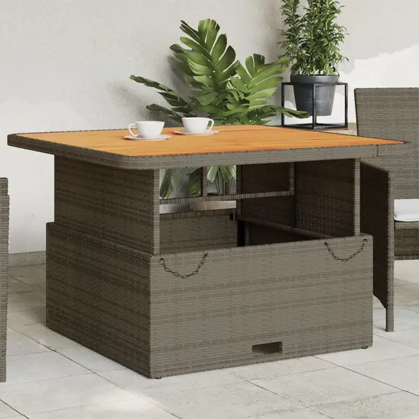 Gossi masa de gradina, gri, 110x110x71 cm, poliratan si lemn acacia
