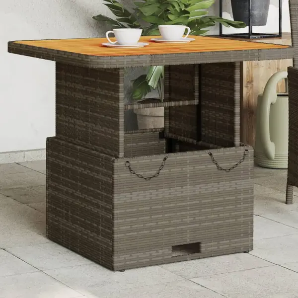 Gossi masa de gradina, gri, 80x80x71 cm, poliratan si lemn de acacia