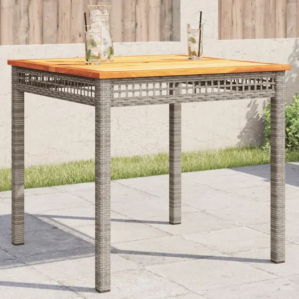 Gossi masa de gradina, gri, 80x80x74 cm, poliratan si lemn acacia