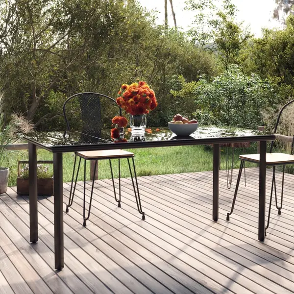 Gossi masa de gradina, negru, 160x80x74 cm, otel & sticla securizata