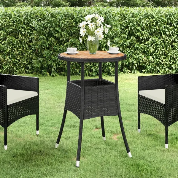 Gossi masa de gradina, negru, Ø60x75cm, lemn de acacia/poliratan