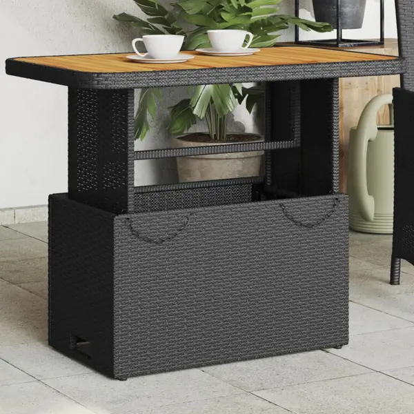 Gossi masa de gradina, negru, 90x55x71 cm, poliratan si lemn acacia