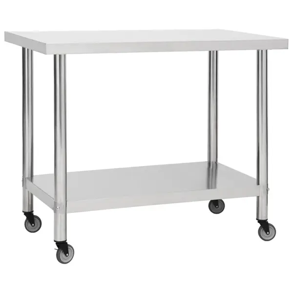 Gossi masa de lucru bucatarie cu roti, 100x30x85 cm, otel inoxidabil