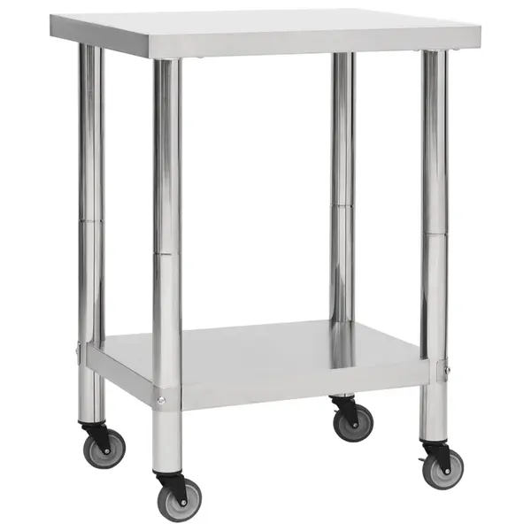 Gossi masa de lucru bucatarie cu roti, 80x30x85 cm, otel inoxidabil
