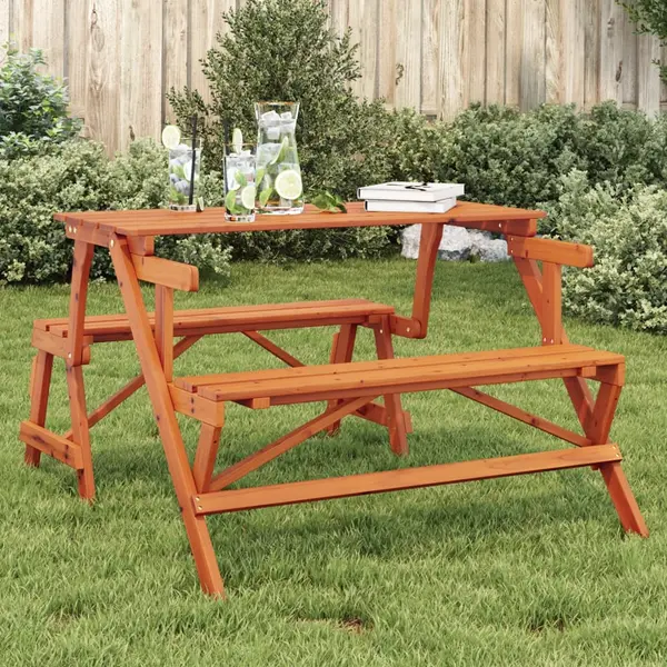Gossi masa de picnic cu banci, lemn masiv brad, convertibila 2 in 1