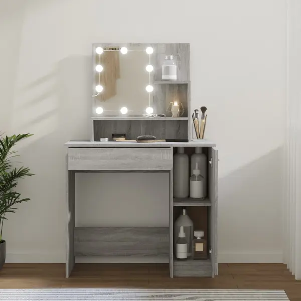 Gossi masa de toaleta cu led, gri sonoma, 86,5x35x136 cm